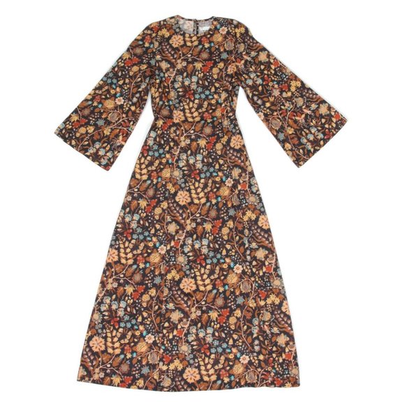 Doen Dresses & Skirts - New Doen Long Sleeve Maxi Dress Marron Floral Print Cotton Size XXS NWT